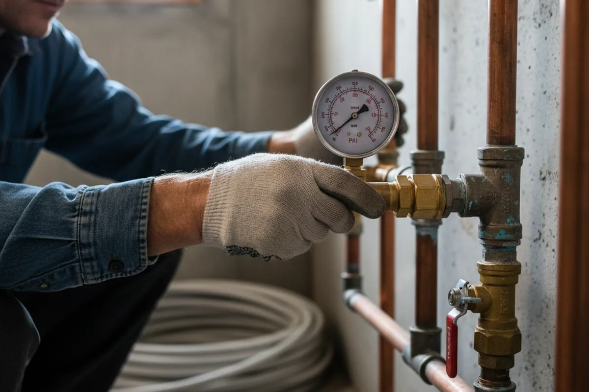 Pressure testing a repaired line during Water Line Repair in Pembroke